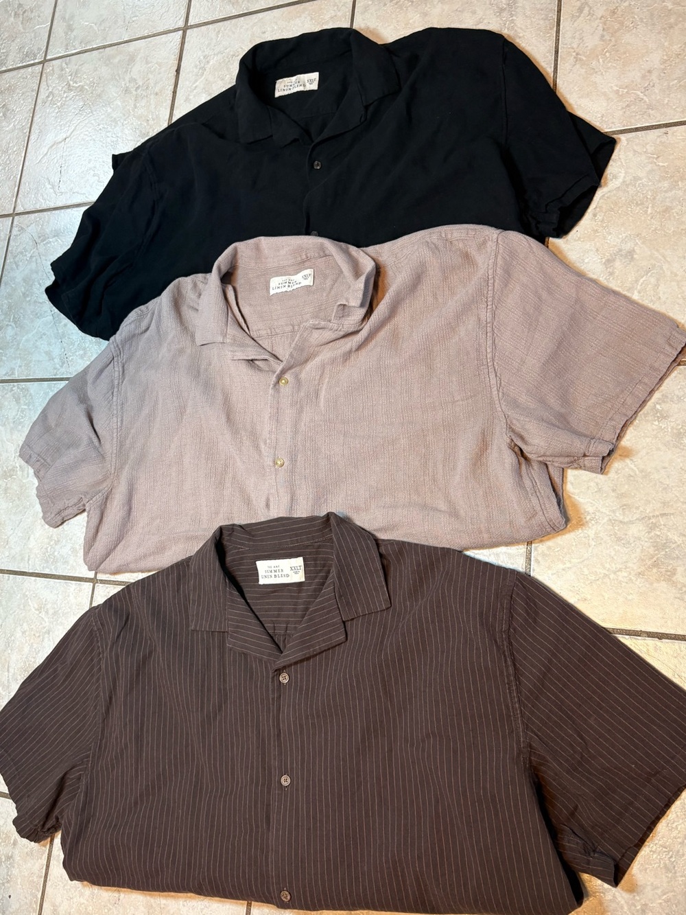 Abercrombie & Fitch Camp Collar Summer Linen-Blend Shirt Brown Tan Black XXLT